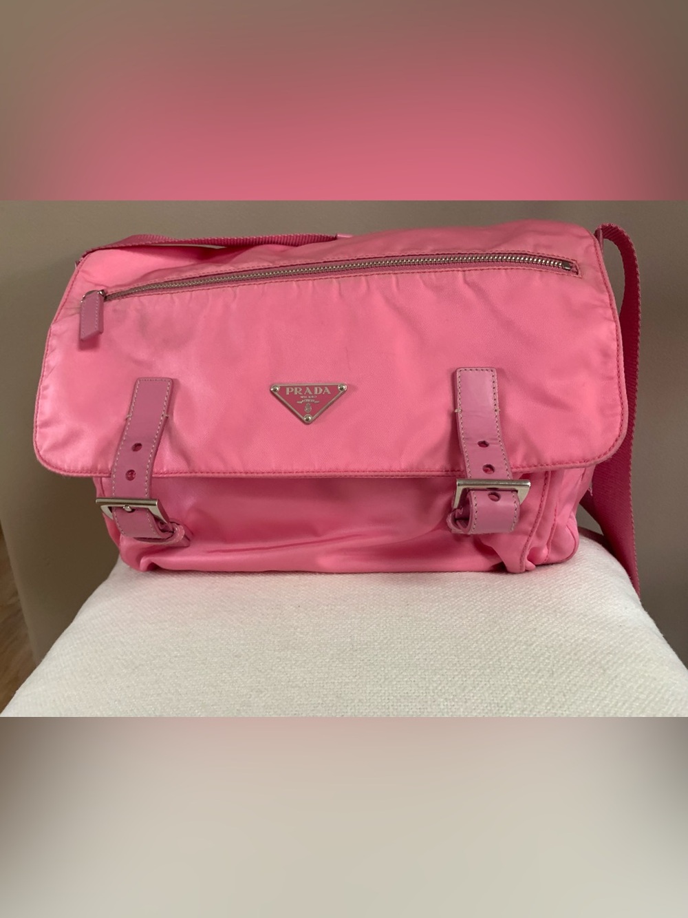 Authentic Prada Vela Sport Messenger Bag- Begonia Pink (BT6671)